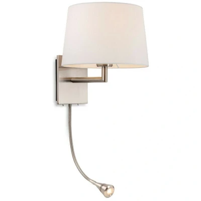 Image of Grand 1 Light Indoor Wall with Reading Lamp Brushed Steel, Cream Shade, E27