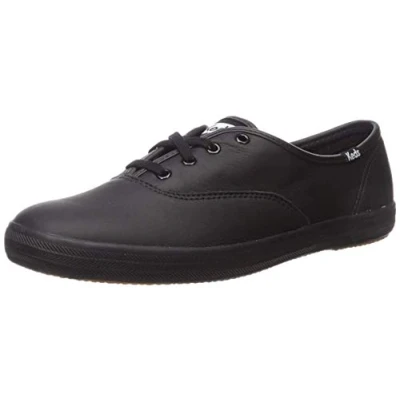Image of Keds Women&#039;s Champion Leather Sneaker, Black, 5 UK