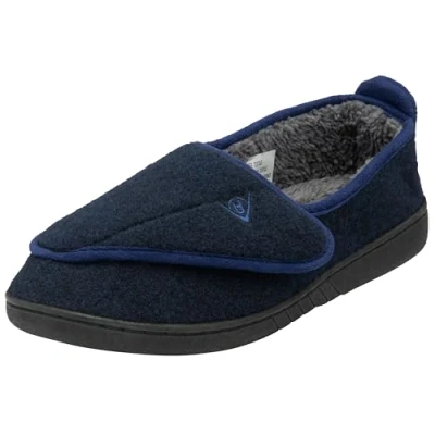 Image of DUNLOP Orthopaedic Felt Comfort Slippers Foot Support Adjustable Cushioned Fleece Lining Cosy Full Back Slip on House Shoes (Navy, UK Footwear Size System, Adult, Men, Numeric, Medium, 8)