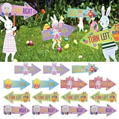 Image of HOVUK Easter Egg Hunt Arrows, 15Pcs Bunny, Chick, Track Garden Signs, Party Game Supply Decorations, Path Arrows for Play