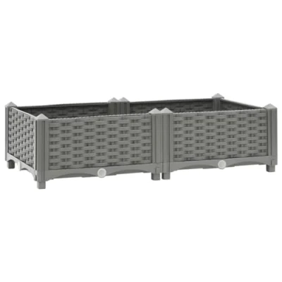 Image of vidaXL Raised Flower Bed in Light Grey Spacious Polypropylene Planter Durable Outdoor Garden Pot Rattan Pattern Design