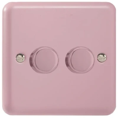 Image of Varilight V Pro Lily Pastel Rose Pink 2 Gang LED Trailing Edge Dimmer Switch 1 or Way