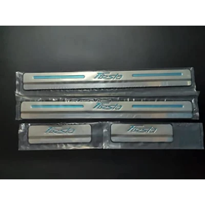 Image of 4 pcs Stainless Steel Car Door Sill Protector for Ford Fiesta, Welcome Pedal Guard Kick Plates Threshold Cover Auto Accessories