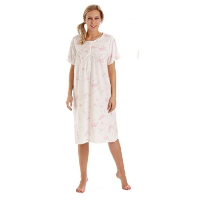Image of Ladies Short Sleeve Nightdress Jersey Polycotton Size UK 10 36 Plus (34/36, Pink)