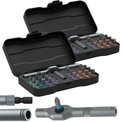 Image of DIY Screwdriver 24 in 1, 24Pcs Precision Ratcheting Set, Dodorado 1 Set Rechargeable, Detachable T Ratchet Handle for Furniture Bicycle Computer Watch Maintenance(2pcs)