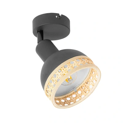 Image of Lindby Lonnaris spotlight, rattan, black, one bulb