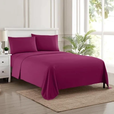Image of Sweet Home Collection Luxury Bedding Set with Flat, Fitted Sheet, 2 Pillow Cases, Microfiber, Berry, Twin
