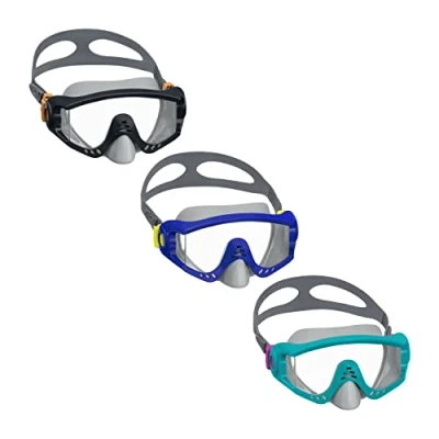 Image of Bestway Swim Mask Kids Swimming Goggles with Nose Cover, Waterproof, UV Protection, No Leakage, Spark Wave Mask, 3 Assorted Colours