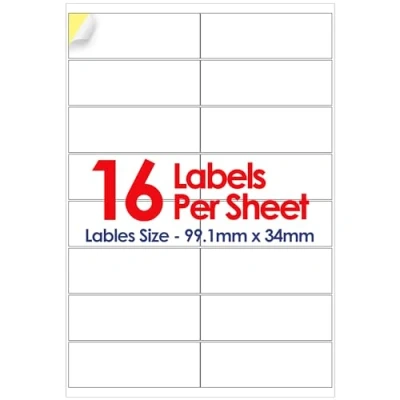 Image of YUNJU A4 Self Adhesive Address Labels, 16 Label Per Sheet, 20 Sheets, (99.1 x 34mm) 320 Labels