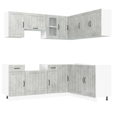 Image of vidaXL kitchen cabinet set lucca 11 piece storage unit concrete grey engineered wood modern furnishings