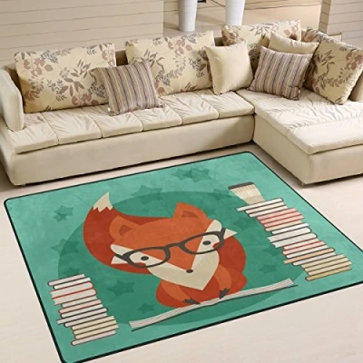 Image of Use7 Educational Fox Reading Book Area Rug Rugs for Living Room Bedroom 160cm x 122cm(5.3 4 feet)