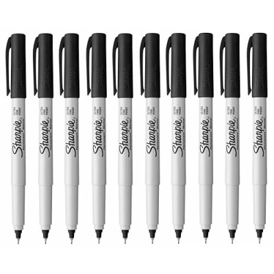 Image of Sharpie Ultra Fine Point Permanent Marker Pens Black Ink Pack of 10