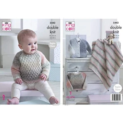 Image of King Cole 5443 Knitting Pattern Baby Sweater Cardigan and Blanket in Melody DK