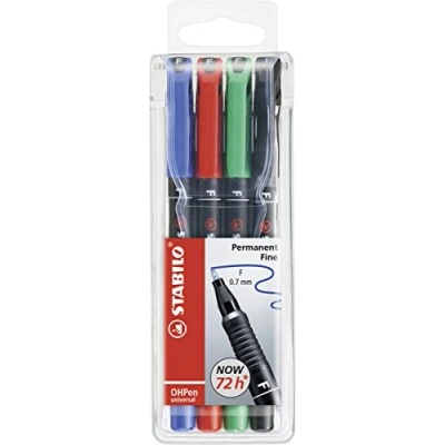 Image of OHP Pen STABILO Permanent Fine Wallet of 4 Assorted Colours