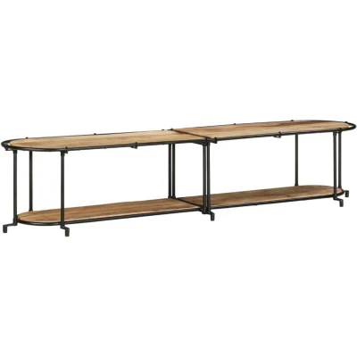 Image of vidaXL TV Cabinet Stand Unit Entertainment Centre Solid Wood Rough Mango with Industrial Iron Frame 200x42x40 cm Ample Storage for Living Room or Bedroom Brown and Black