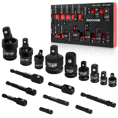 Image of DAKCOS 17 PCS Impact Socket Adapter Set, Extension Set Drill into High Speed Nut 1/4&quot; 3/8&quot; 3/4&quot; 1/2&quot; Drive, CR MO