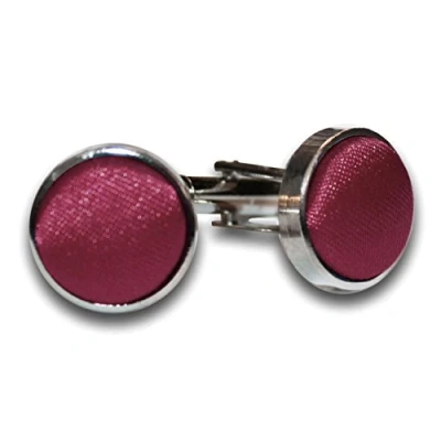 Image of DQT Men Plain Satin Fabric Inlay Wedding Cufflinks Burgundy