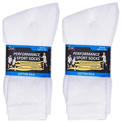 Image of 12 Pairs Boys Cotton Rich Sport Socks School Shoe Sizes 9 12, 3, 4 6 (UK 8 (EU 23 26), White)
