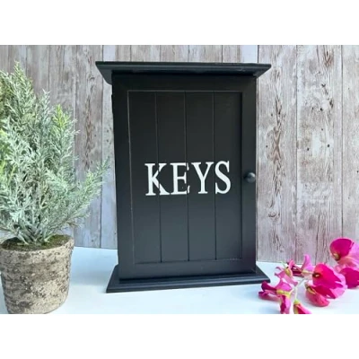 Image of MAISONICA Black Wooden Key Box Holder Cabinet Storage Gift Wallmounted or Freestanding