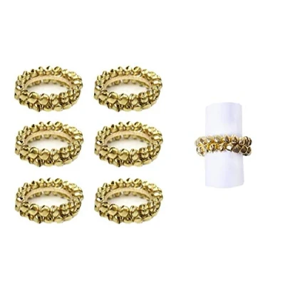 Image of YöL 6 Napkin Rings Gold Jingle Bells Metal Christmas Xmas Party Table Set Round