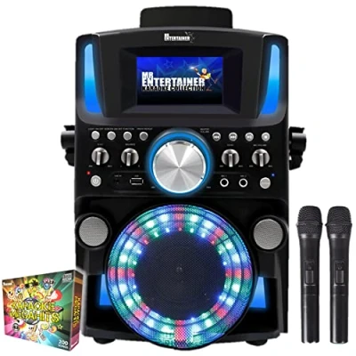 Image of Groovebox Bluetooth CDG Karaoke Machine. Built in Screen &amp; Disco Lights. Includes Songs Microphones (Wireless + 200 Songs)