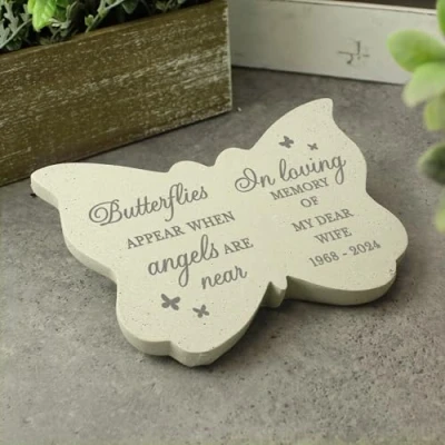 Image of Custom Personalised Butterflies Appear Memorial Butterfly Resin Stone Engraved with Message
