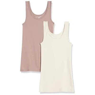Image of Amazon Essentials Women&#039;s Slim fit Tank, Pack of 2, Beige/Brown, XL