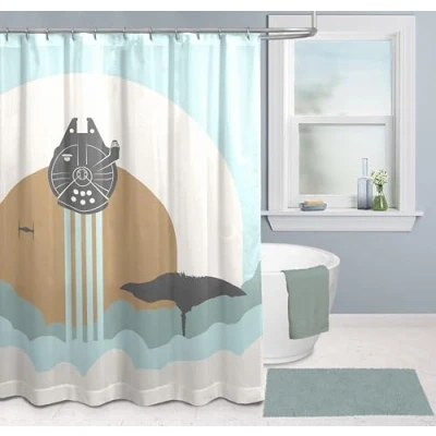 Image of Jay Franco Star Wars Millennium Falcon Shower Curtain 178 x 182 cm Fabric Neutral Tone Bathroom Decor