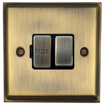Image of Deco Antique Brass Switched Fused Spur (Brass Switch) DAB357