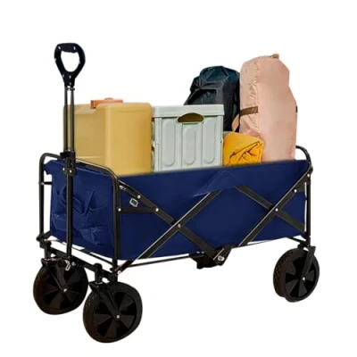Image of Neo Heavy Duty Large Capacity Foldable Collapsible Garden Trolley Cart Utility Wagon Truck Folding Wheelbarrow for Beach Gardening Outdoor Camping Shopping Fishing Festivals (Navy)