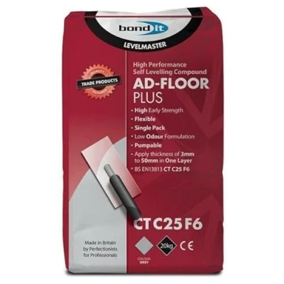 Image of Bond It LEVELMASTER AD Floor PLUS Self Level Leveling Compound 3 50mm Screed Concrete Bar Grey 20KG