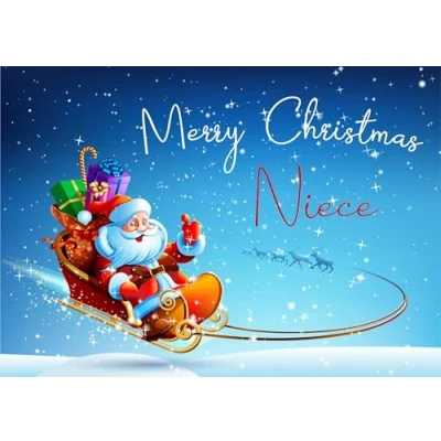 Image of doodlecards Niece Christmas Card Santas Sleigh Medium Size for with Plain Envelope