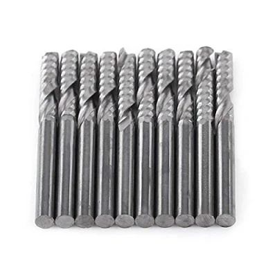Image of Milling Cutter, Akozon 10pcs End Mill Bits Set Tungsten Carbide Endmill Single Flute Spiral CNC Router 3.175x17mm Cutter Tool