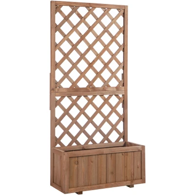 Image of Outsunny Garden Wooden Pine Trough Planter W/Topped Trellis Climbing Plants, Orange
