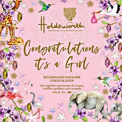 Image of Holdsworth Chocolates Occasions Collection Congratulations It&#039;s A Girl Box Filled with Handmade Truffles and Assorted Milk, Dark White 200g