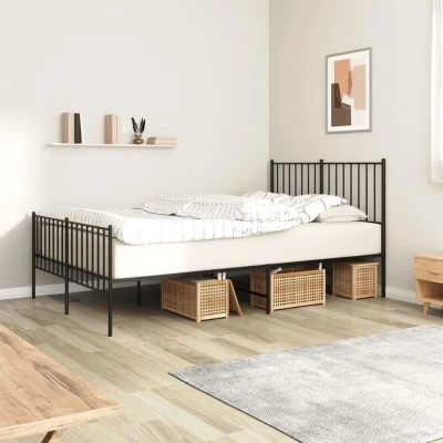 Image of vidaXL Metal Bed Frame without Mattress with Footboard Black 120x190cm