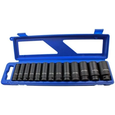 Image of US Pro 13pc 1/2&#039;&#039; Dr 12 Sided Metric Deep Impact Socket Set Sockets 1683