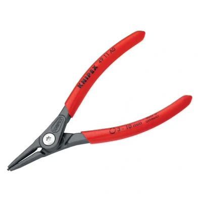 Image of Knipex Precision Circlip Pliers for external circlips on shafts grey atramentized, with non slip plastic coating 140 mm (self service card/blister) 49 11 A0 SB