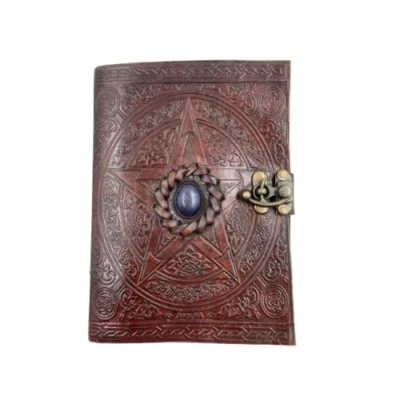 Image of OVERDOSE PENTAGRAM LAPIS Stone Leather Journal Antique Handcrafted Unlined Edge Paper Bound Sketchbook Drawing Size 5&quot;x7&quot; Inches 12 x 17cm