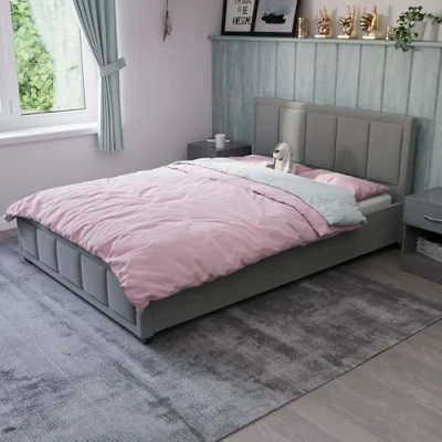 Image of Vida Designs Vanita Fabric Bed Frame Headboard Bedroom Furniture. No Mattress (Light Grey, Double 4ft6 Mattress)