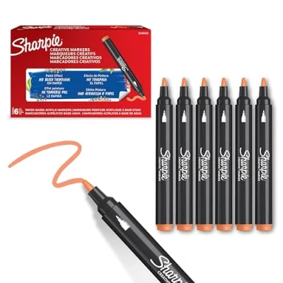 Image of Sharpie Creative Marker Acrylic Paint Pens Bullet Tip Water Based Markers Orange No Bleed Ink Writes on Most Surfaces School &amp; Revision Supplies 6 Count