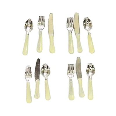 Image of Melody Jane Dolls House Set Of 12 Cutlery Cream Handles Miniature Dining Accessories