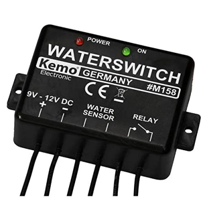 Image of Kemo M158 Water Detector 9 12V/DC Integrated relay. Control sirens, other cut off relays, etc. With LED displays: Power consumption: &lt; 10 mA.