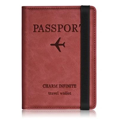 Image of Passport Holder Cover, PU Leather RFID Travel Wallet Case Organiser Accessories, UK Cover for Passport, Business Cards, Credit Boarding Passes (Red)