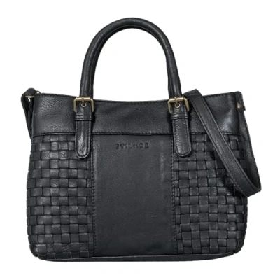 Image of STILORD &#039;Daniela&#039; Fashionable Leather Handbag Ladies with Braided Look Vintage Cross Body Bag Women Shoulder for Leisure Shopping Tote Real Leather, Colour:black