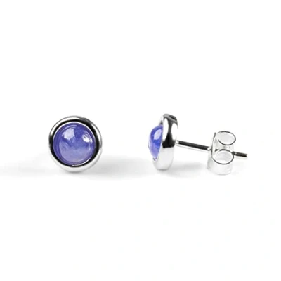 Image of Tanzanite and Sterling Silver Simple Minimal Round Stud Earrings, Natural Purple Gemstone Earrings