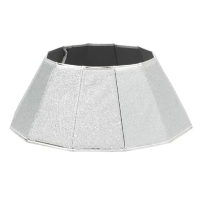 Image of Christmas Village Glossy Silver Collapsible Tree Skirt 68cm Durable Polyester, Easy Assembly and Storage with Velcro Connection