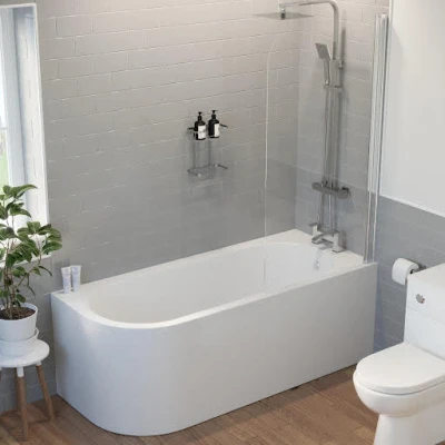 Image of Bathroom 1700 J Shape Right Hand Bath Shower Screen Front Panel Corner Bathtub