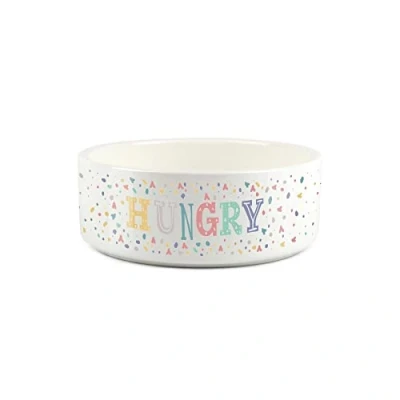 Image of Hungry Dog Small Pet Food Bowl Multicolour Speckles Ceramic White Feeding Dish For Cats &amp; Dogs