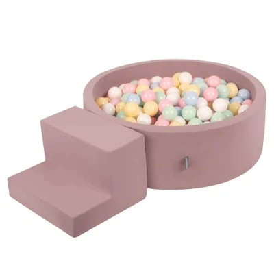 Image of KiddyMoon Foam Playground For Kids With Round Ballpit (200 Balls ∅ 7Cm/2.75In) Soft Obstacles Course And Ball Pool, Heather: Pastel Blue/Pastel Yellow/White/Mint/Powder Pink